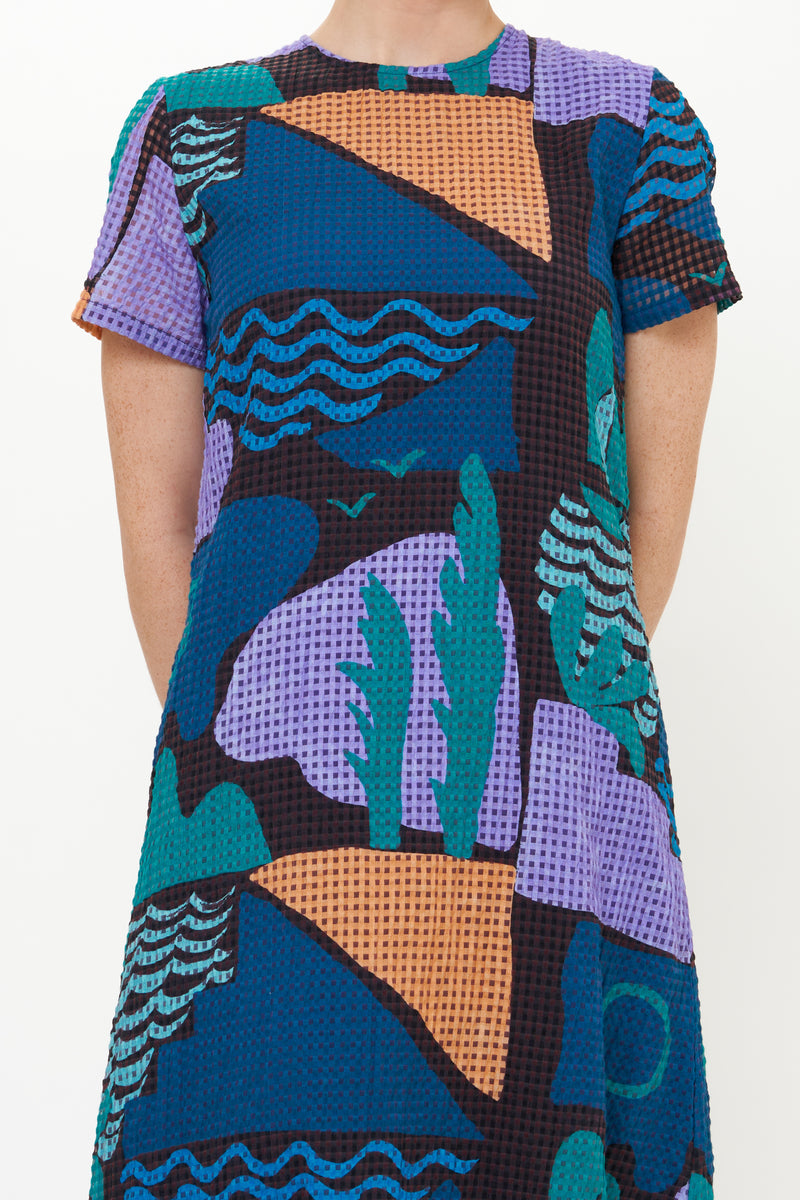 Short Sleeve Shift Maxi- Riviera Blue