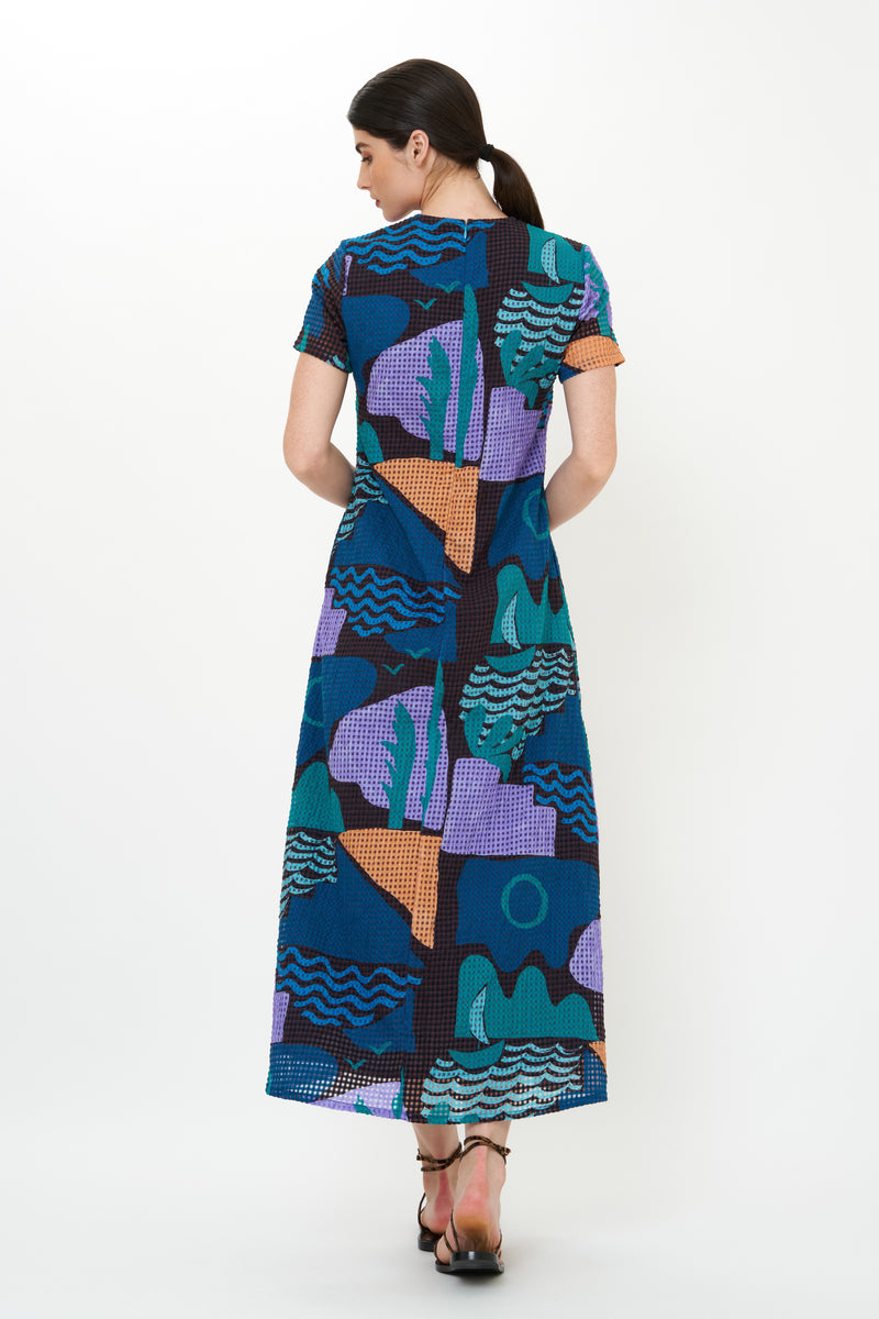 Short Sleeve Shift Maxi- Riviera Blue