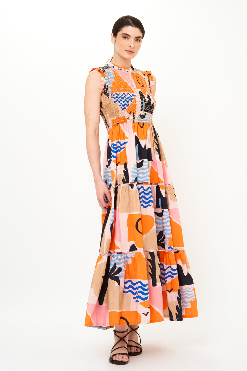Sleeveless Smocked Maxi- Riviera Orange