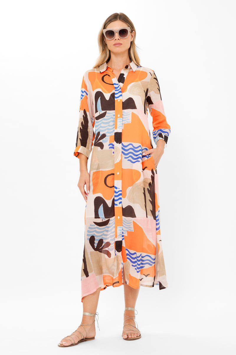 Shirt Dress Midi- Riviera Orange