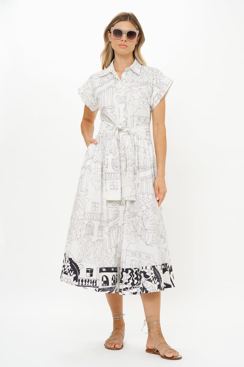 Belted Shirt Dress- Roma White