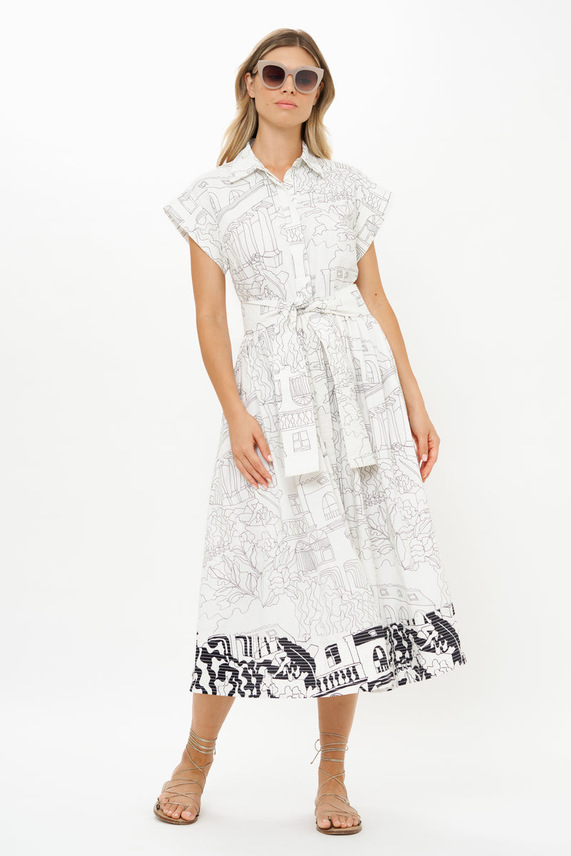 Belted Shirt Dress- Roma White