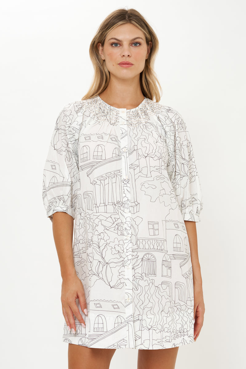 Embroidered Button Mini- Roma White