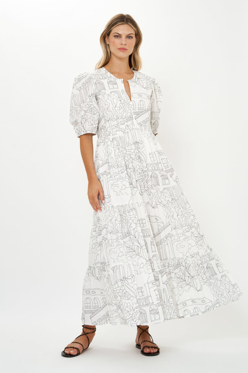 Puff Sleeve Maxi- Roma White