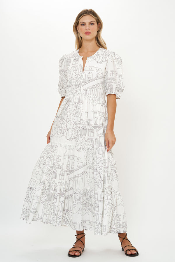 Puff Sleeve Maxi- Roma White