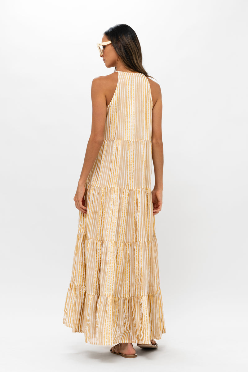 Long Tiered Tassel Dress- Samoa Tan Gold