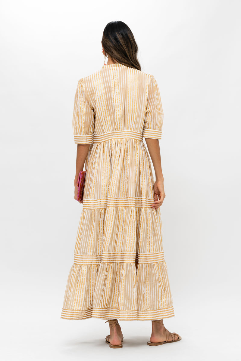 V-Neck Cuffed Maxi- Samoa Tan Gold