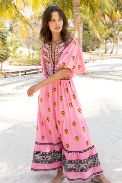 Flirty V-Neck Maxi- Santa Fe Pink