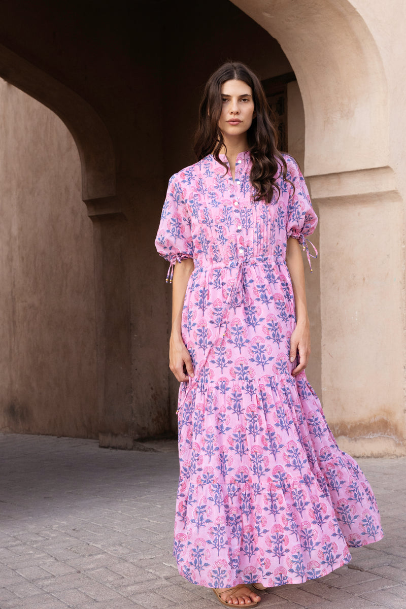 Cinched Pintuck Maxi- Sconset Pink