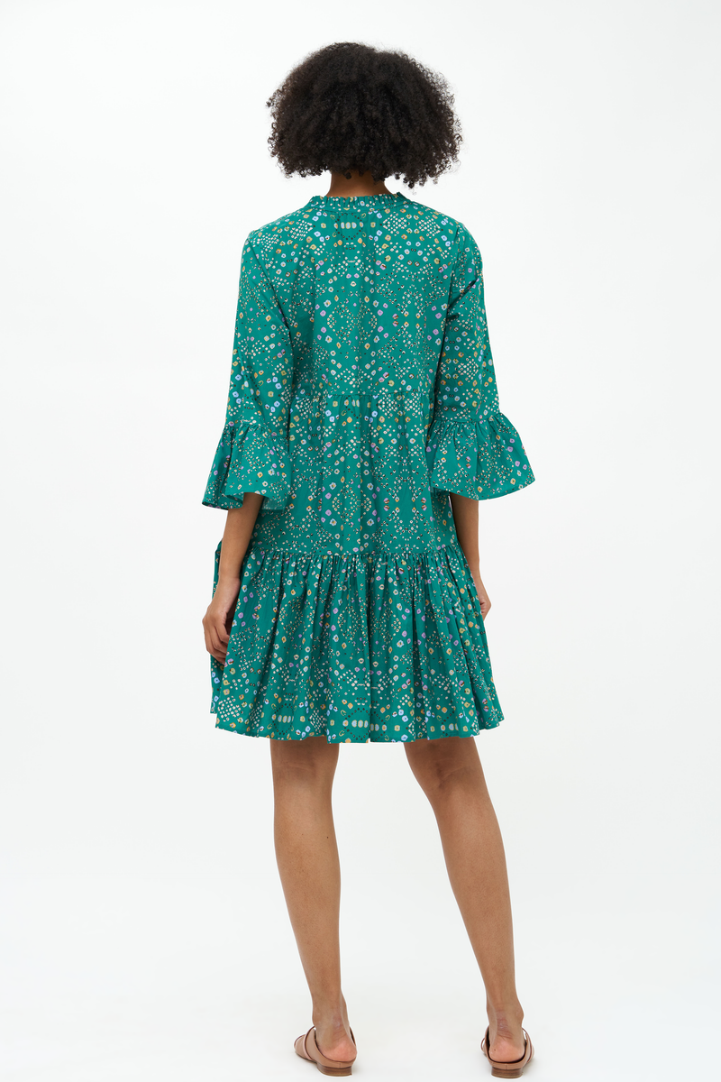 Bell Sleeve Tiered Mini- Shibori Green