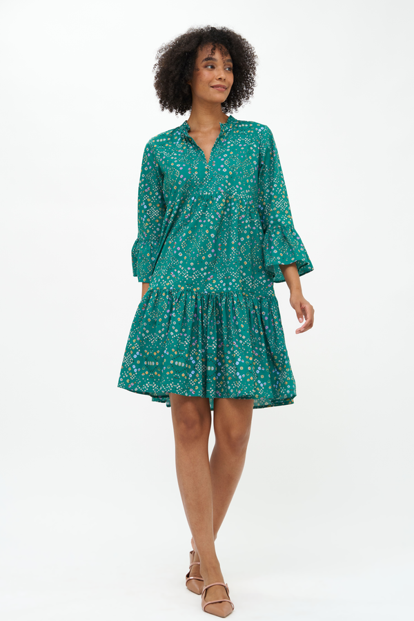 Bell Sleeve Tiered Mini- Shibori Green