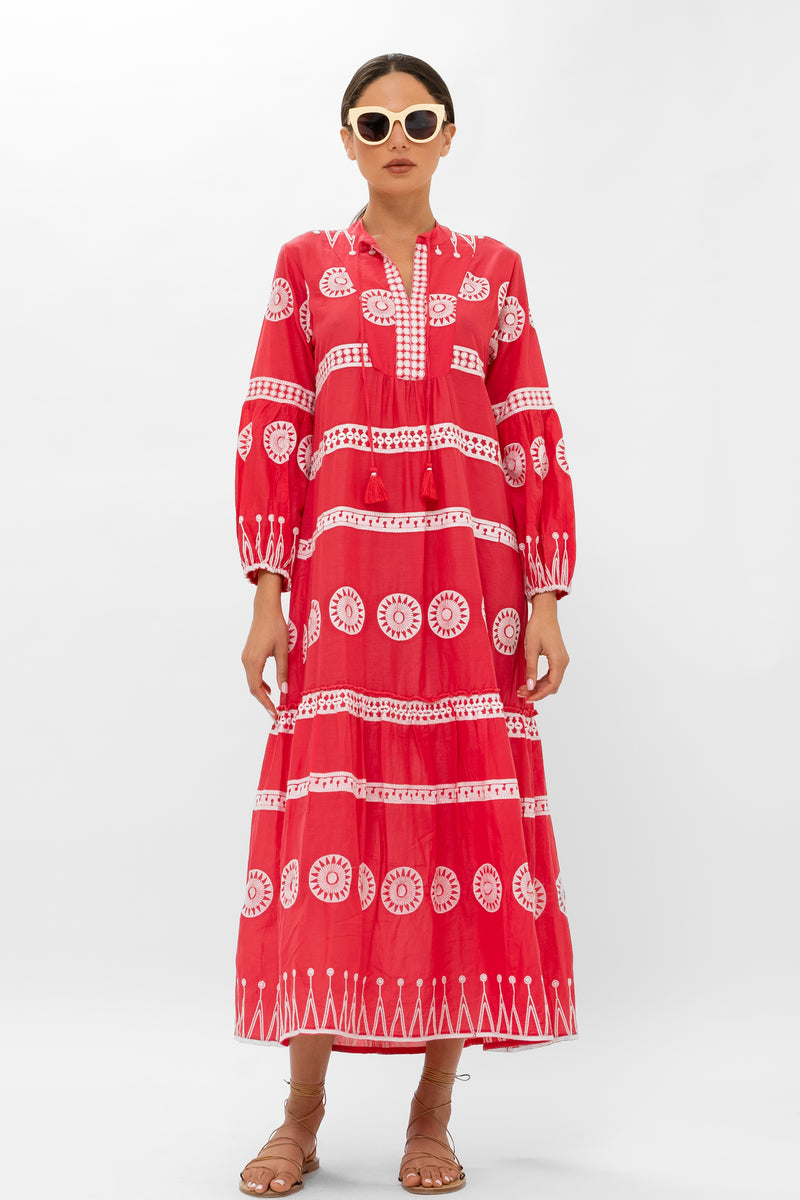 Long Sleeve Cuff Maxi- Soleil Red