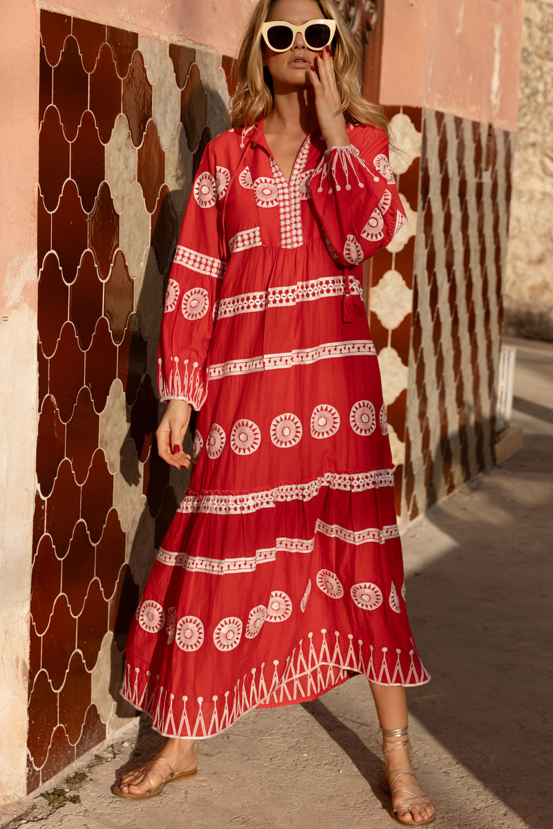 Long Sleeve Cuff Maxi- Soleil Red