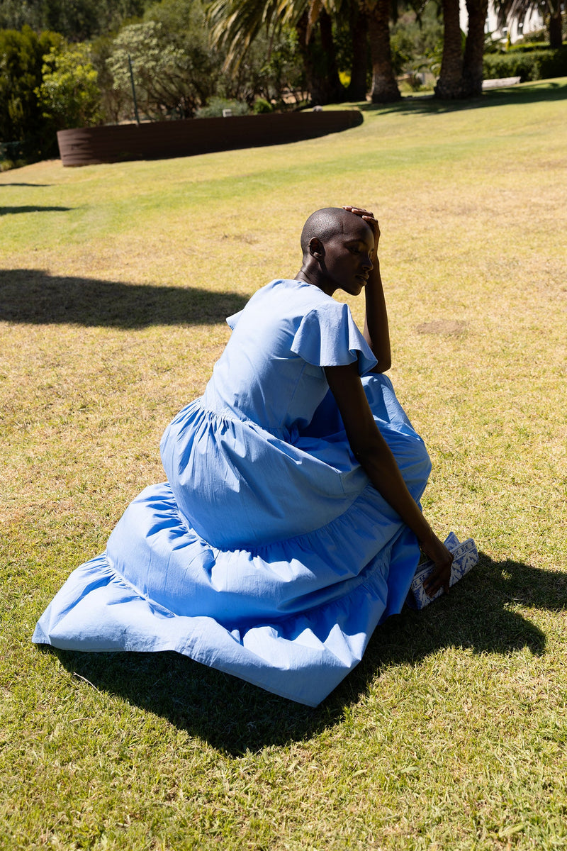 V-Neck Maxi- Solid Blue