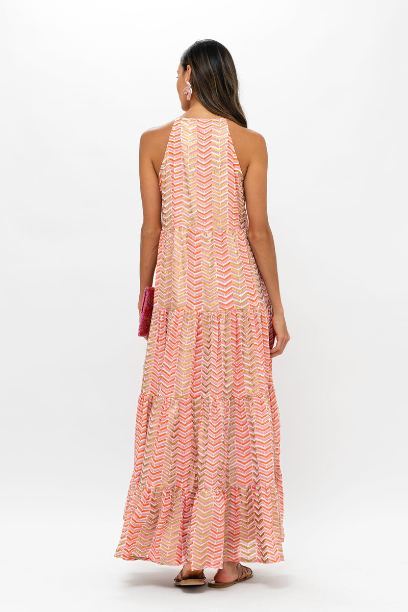 Long Tiered Tassel Dress- Sonoma Orange