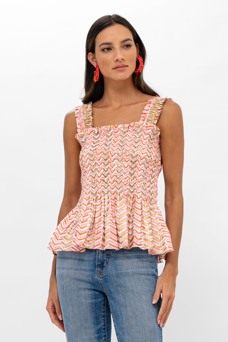 Smocked Tank Top- Sonoma Orange