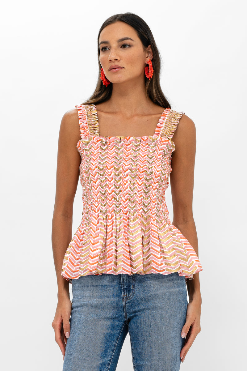 Smocked Tank Top- Sonoma Orange