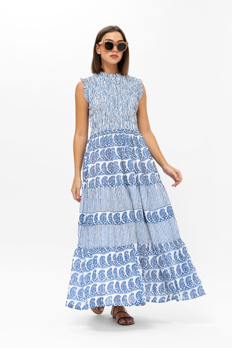 Sleeveless Smocked Maxi- Sorrento Blue