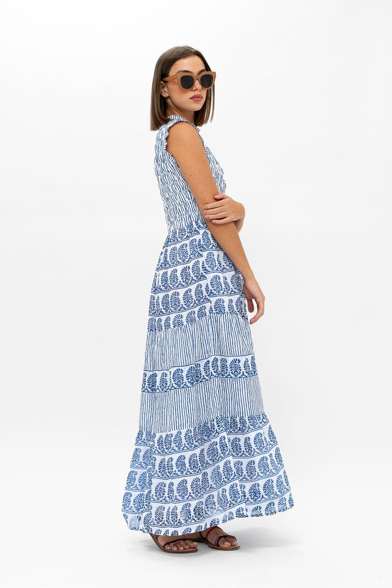 Sleeveless Smocked Maxi- Sorrento Blue