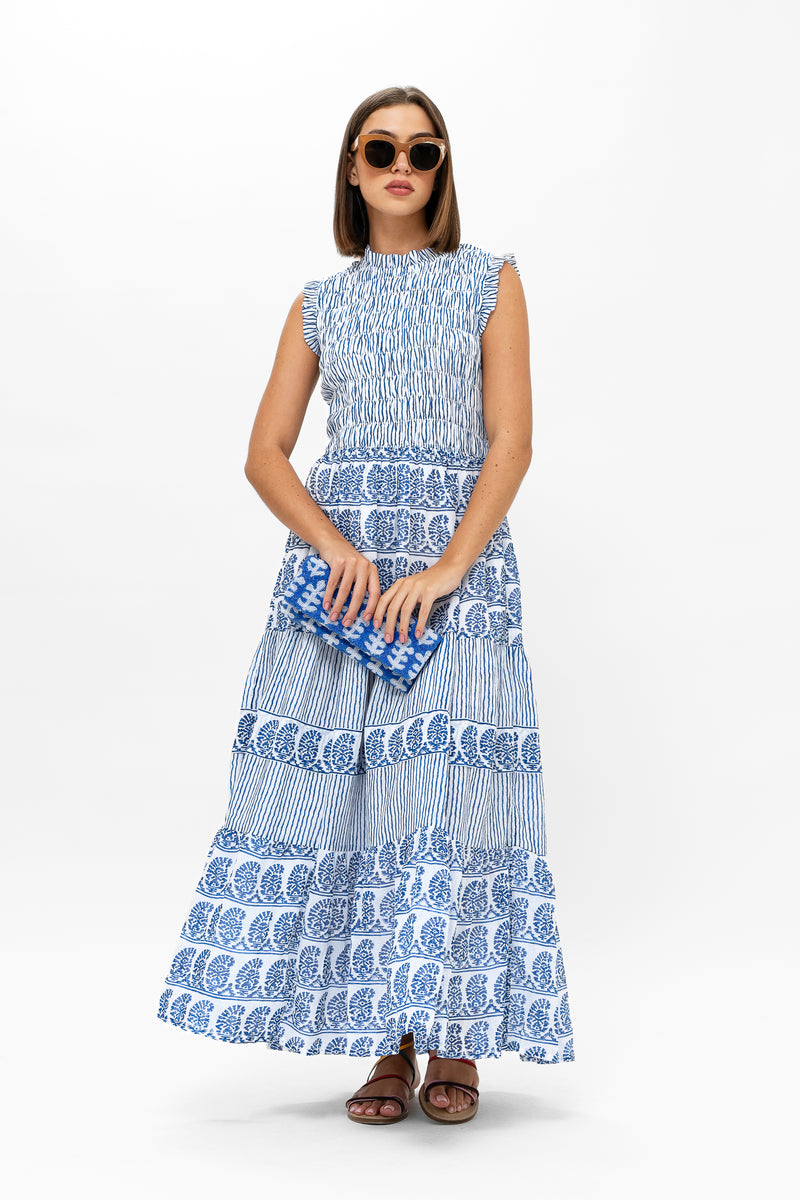 Sleeveless Smocked Maxi- Sorrento Blue