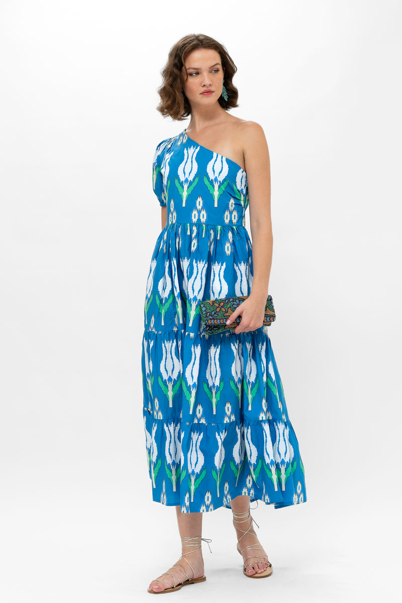 One Shoulder Maxi- Sumba Blue