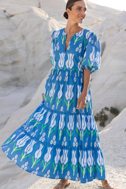 Puff Sleeve Maxi- Sumba Blue