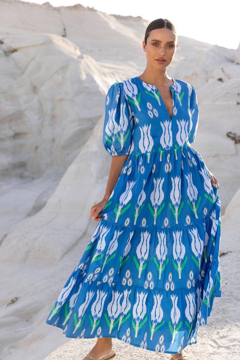 Puff Sleeve Maxi- Sumba Blue