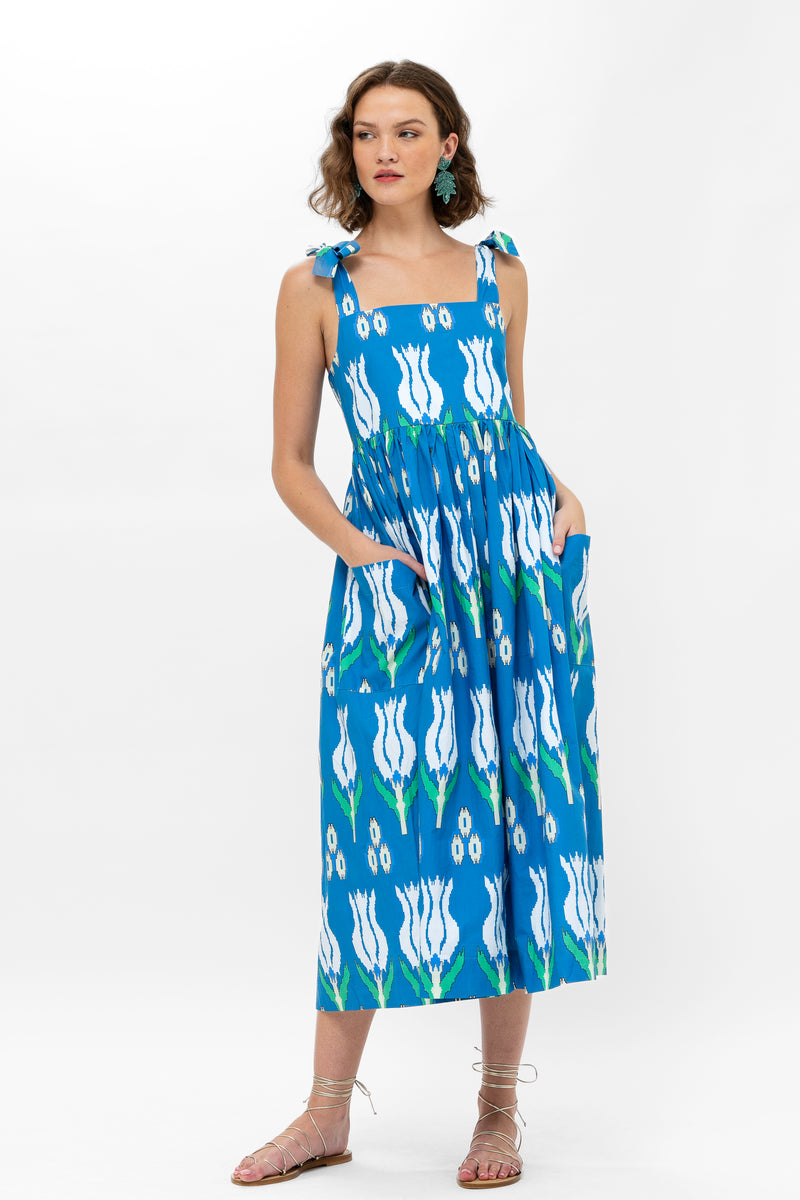 Tie Strap Pocket Midi- Sumba Blue