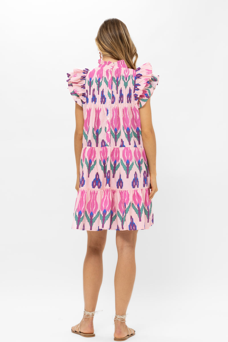 Pintuck Ruffle Mini Dress- Sumba Pink