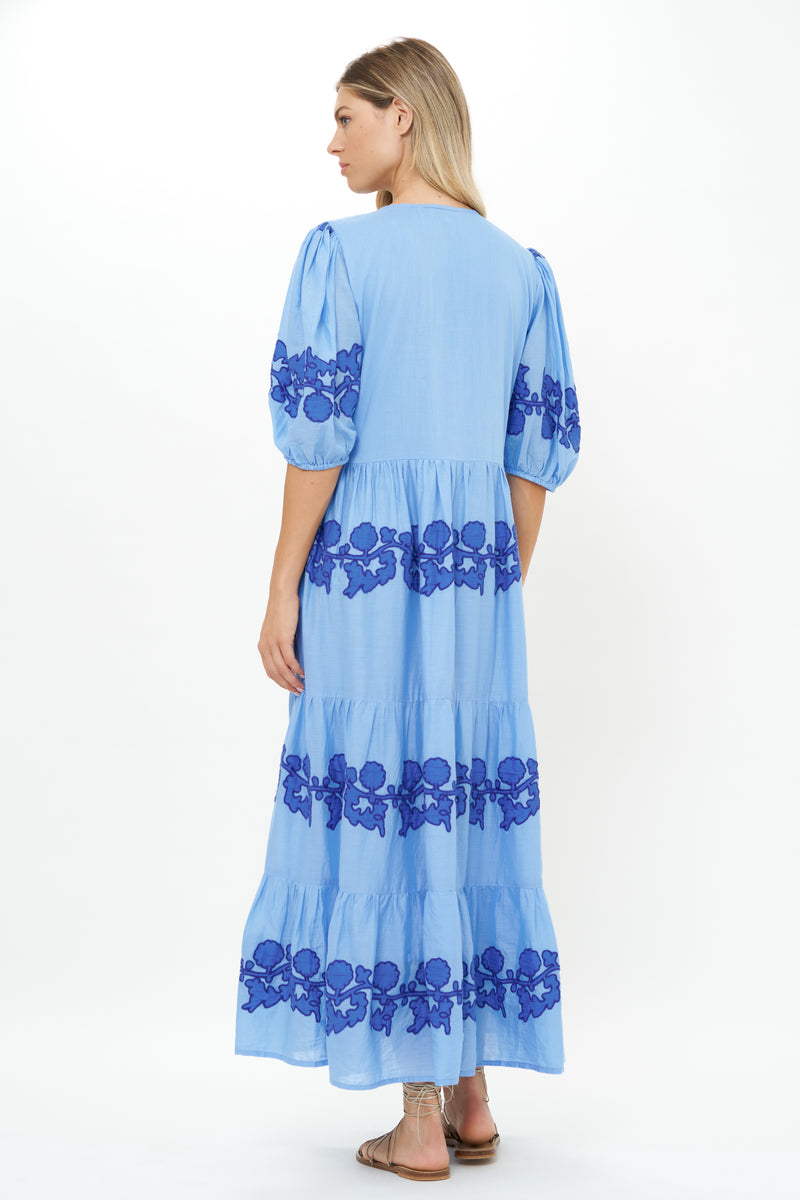 Puff Sleeve Maxi- Tangier Blue