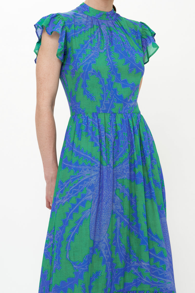 Mock Neck Flutter Maxi- Thistle Green