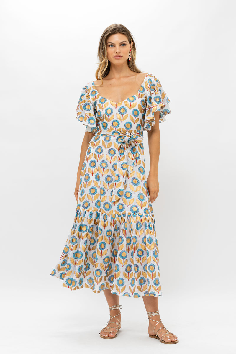 Belted Flirty Maxi- Touraine Blue