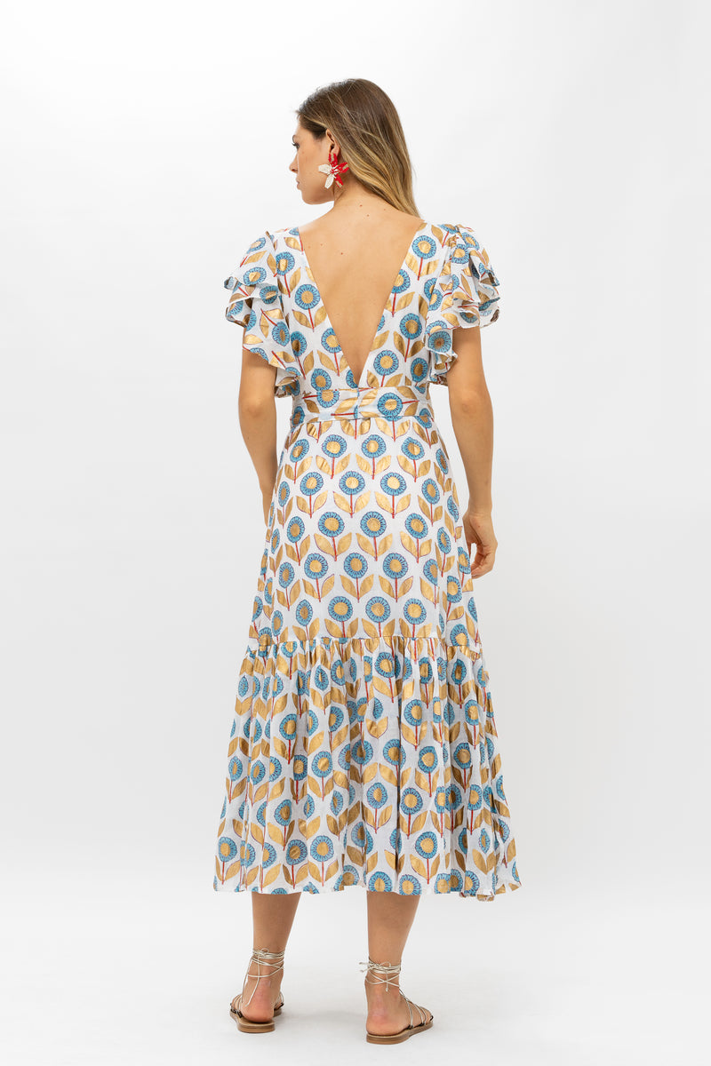 Belted Flirty Maxi- Touraine Blue