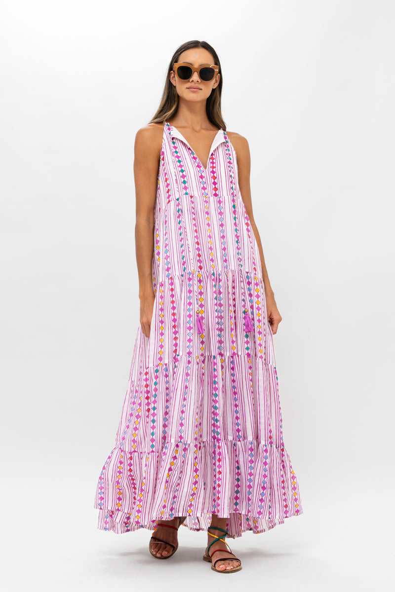 Long Tiered Tassel Dress- Trapeze Lilac