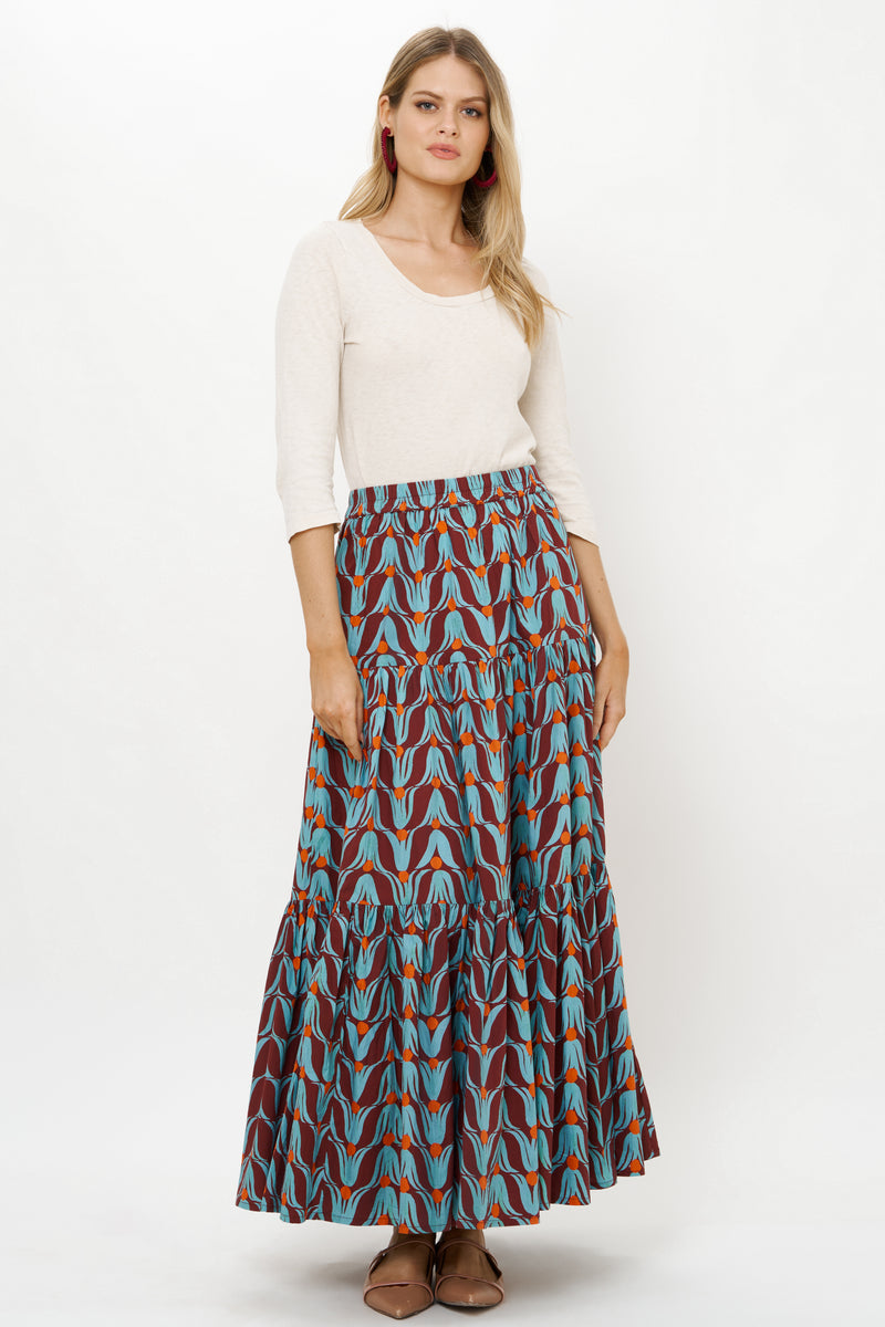 Tiered Maxi Skirt- Tulip Orange