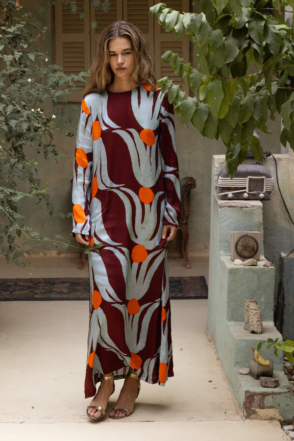 Long Sleeve Shift Maxi- Tulip Orange