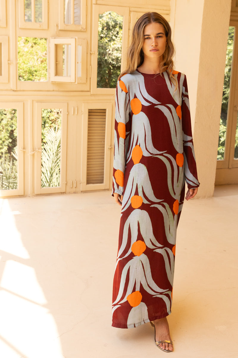 Long Sleeve Shift Maxi- Tulip Orange