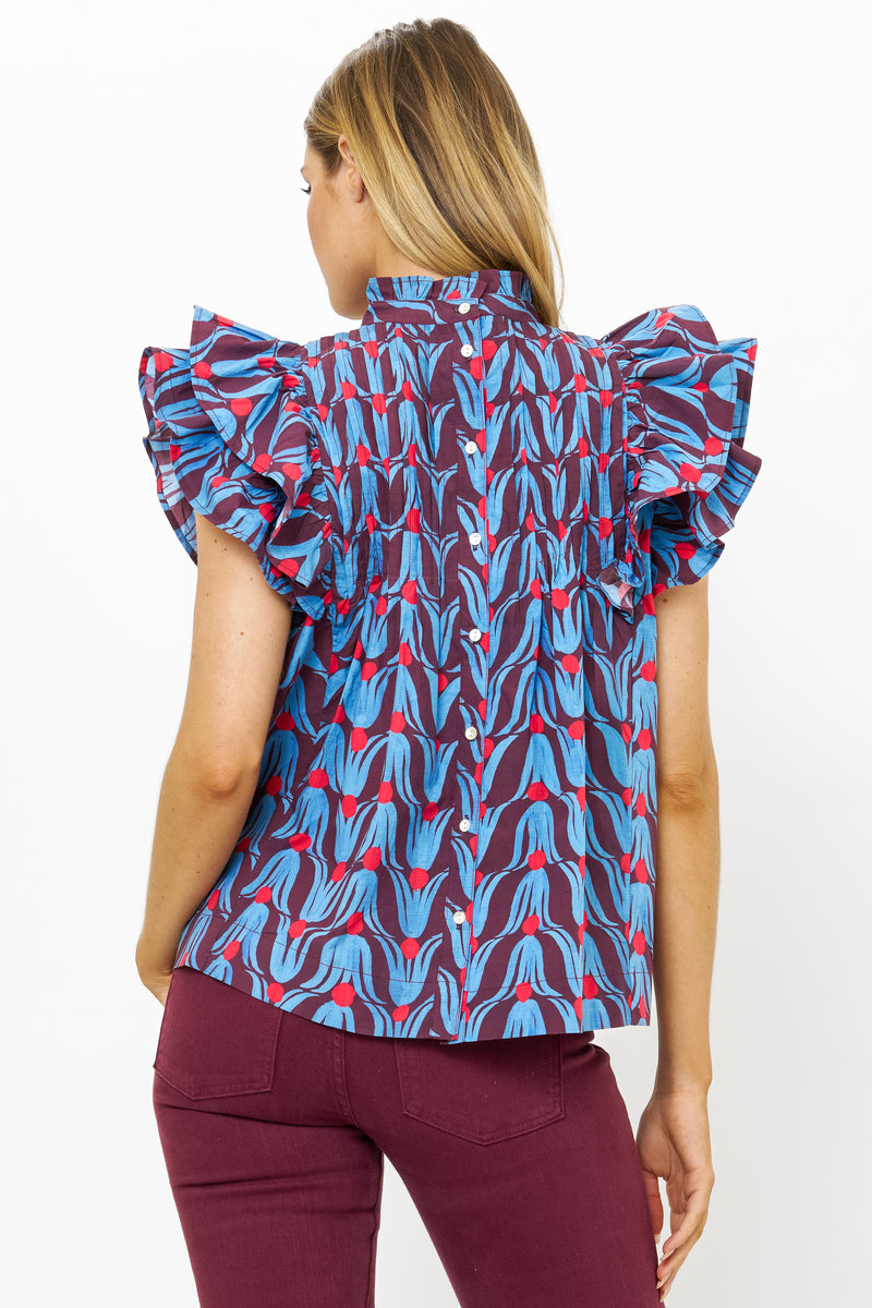 Pintuck Ruffle Top- Tulip Red