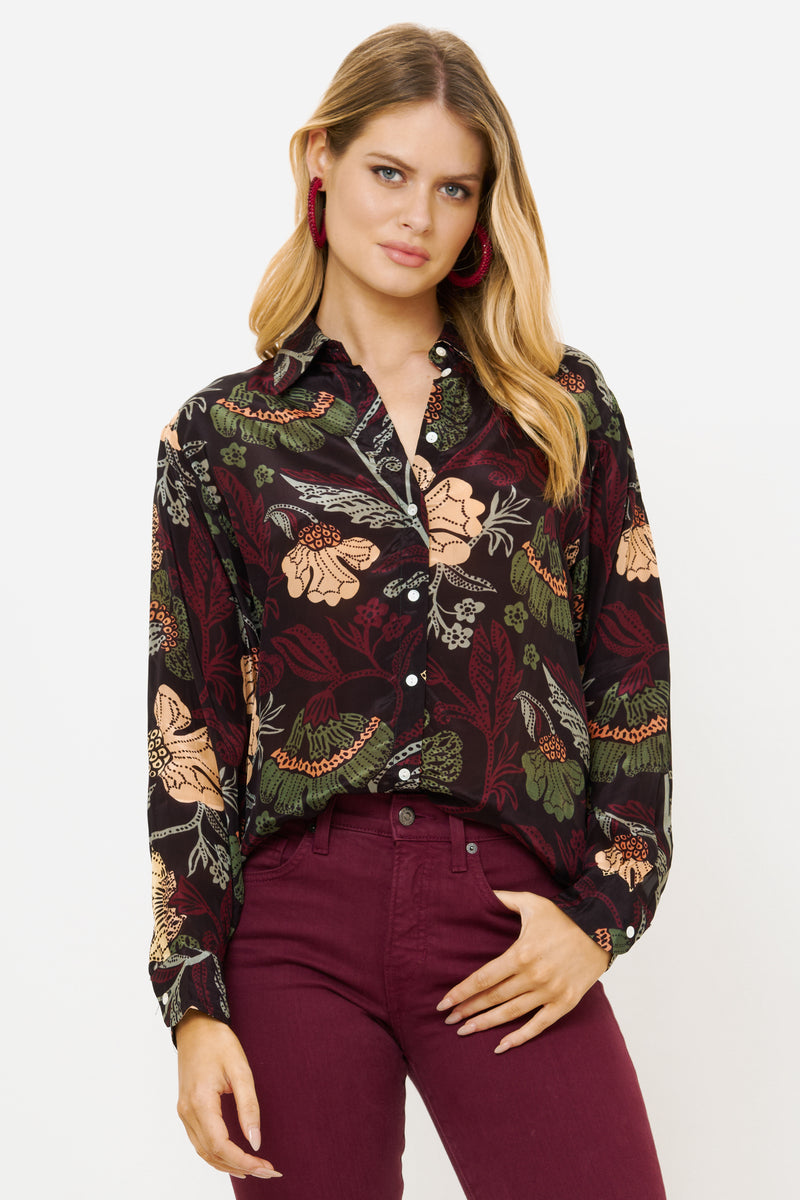 Button Down Blouse- Turin Wine