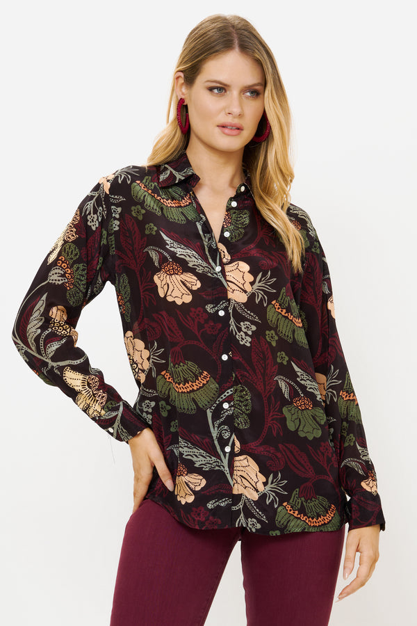 Button Down Blouse- Turin Wine