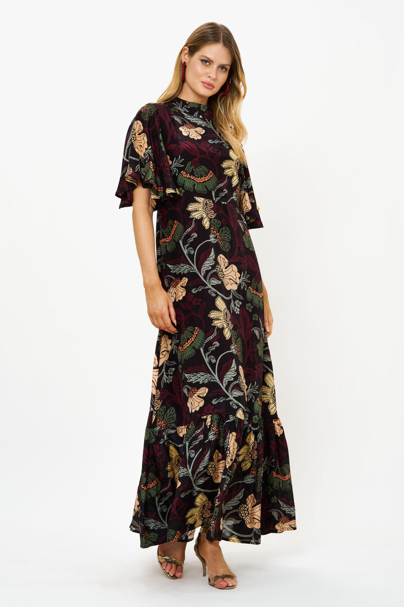 Flirty Mock Neck Maxi- Turin Wine