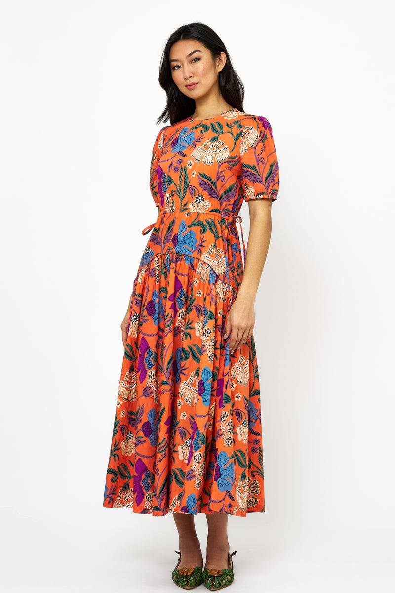 Cinched Waist Puff Maxi- Turin Red