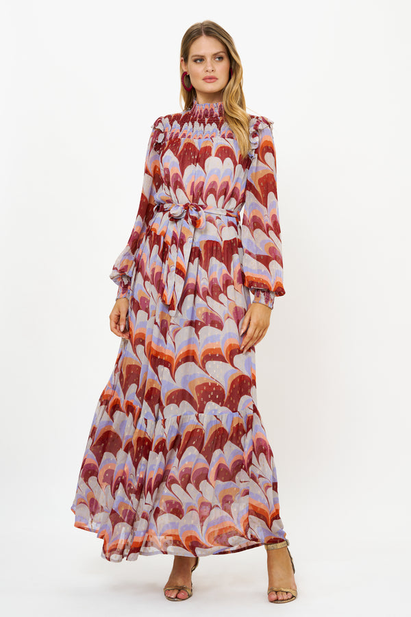 Smocked Neck Maxi- Venice Cognac