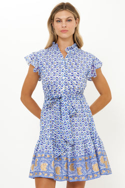 Ruffle Collar Button Mini- Veranda Blue