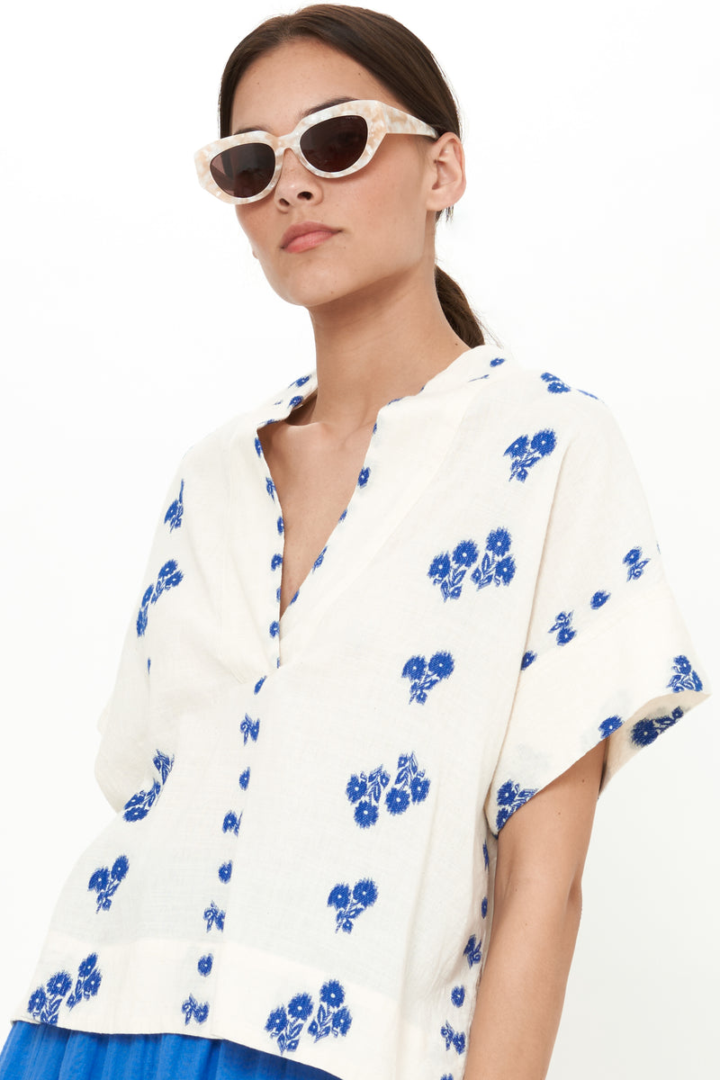 V-Neck Top- Wicklow Blue