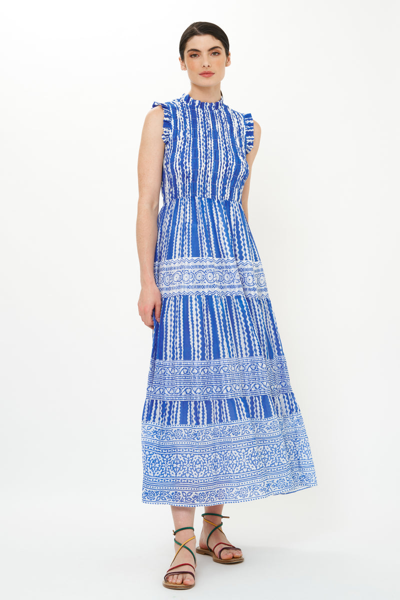 Sleeveless Smocked Maxi- Ziggy Blue