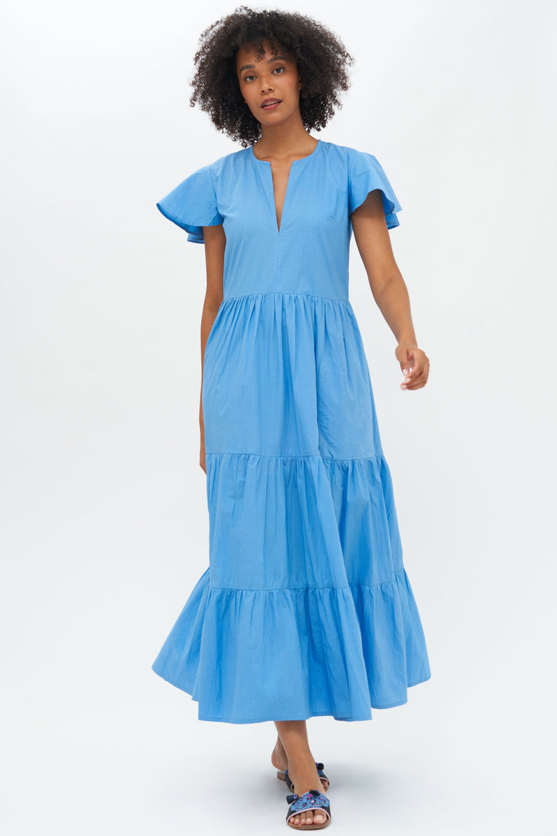 V-Neck Maxi- Solid Blue